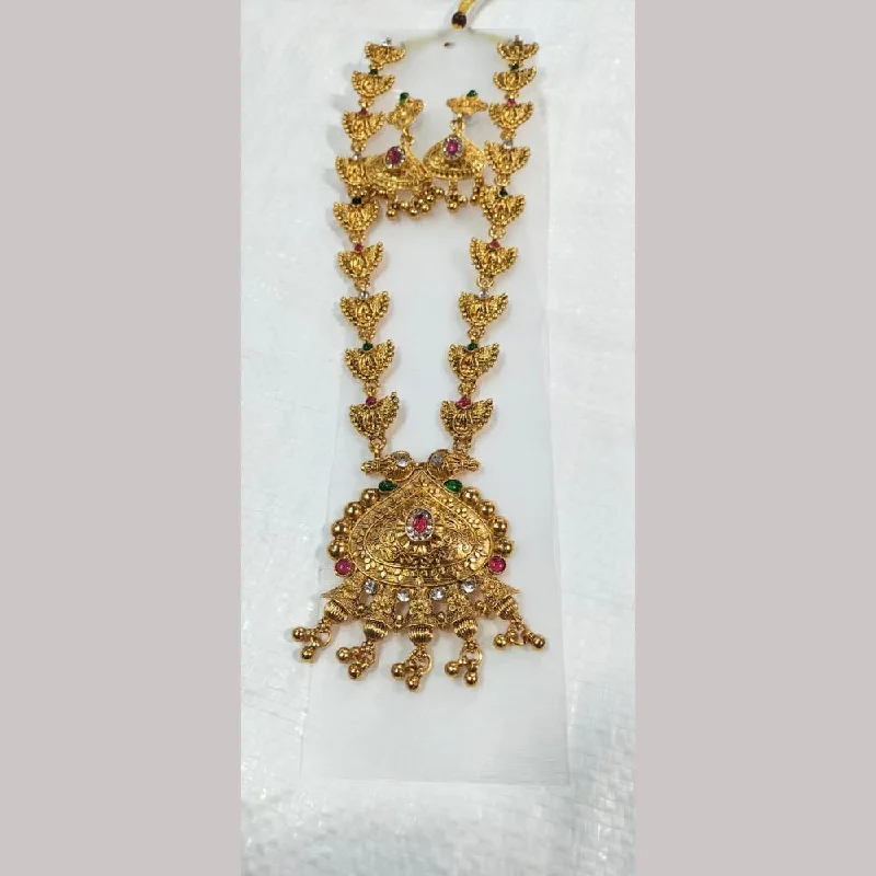 Bohemian Gemstone Necklaces-Manisha Jewellery Gold Plated Pota Stone Necklace Set