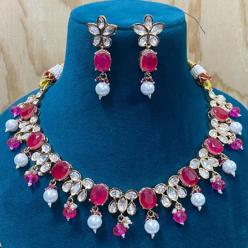 Handcrafted Silver Necklaces-Royal Kundan Jewellery Gold Plated Polki Kundan And Beads Necklace Set