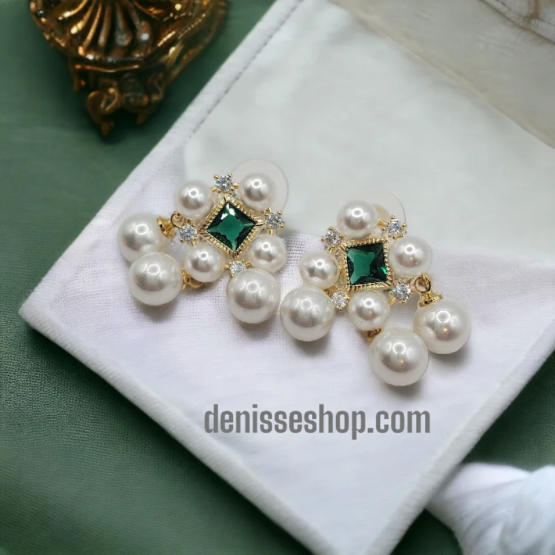 Artisanal Earrings for Sale-Pearl Green stone Earrings E143