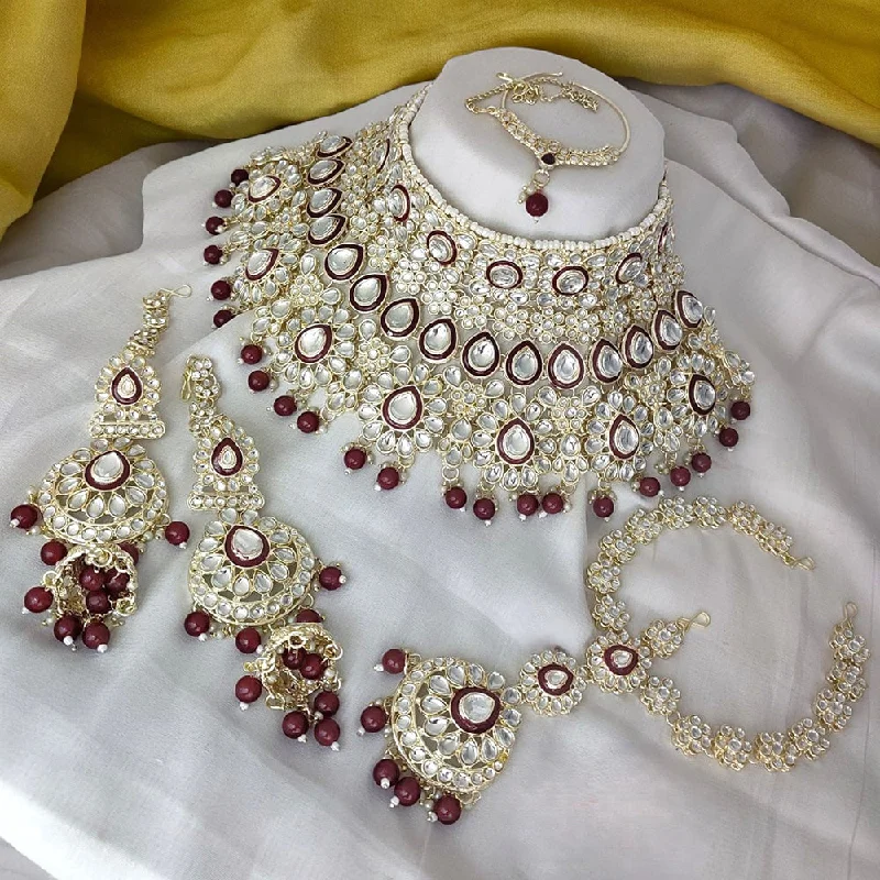 Vintage Necklace Sets-Gehana Mahal Gold Plated Kundan Stone Semi Bridal Necklace Set