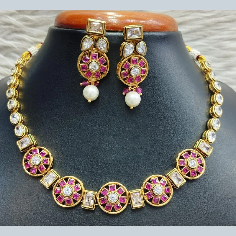 Vintage Pearl Necklaces-Jain Jewellers Gold Plated Polki Kundan Necklace Set