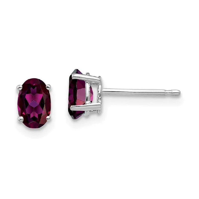 Fashion Earrings for Special Occasions-14k White Gold 6x4mm Oval Rhodolite Garnet Earrings