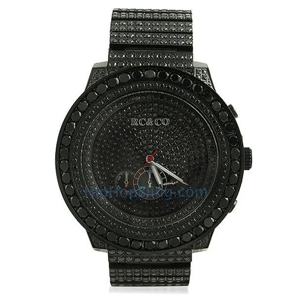 Leather Strap Designer Watches-RC&Co CZ Black Big Bezel Hip Hop Watch