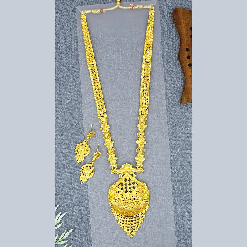 Designer Heart Pendant Necklaces-Mahavir Dye Gold Plated Long Necklace Set