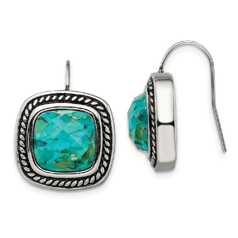 Crystal Drop Earrings-Stainless Steel Antiqued Imitation Turquoise Shepherd Hook Earrings