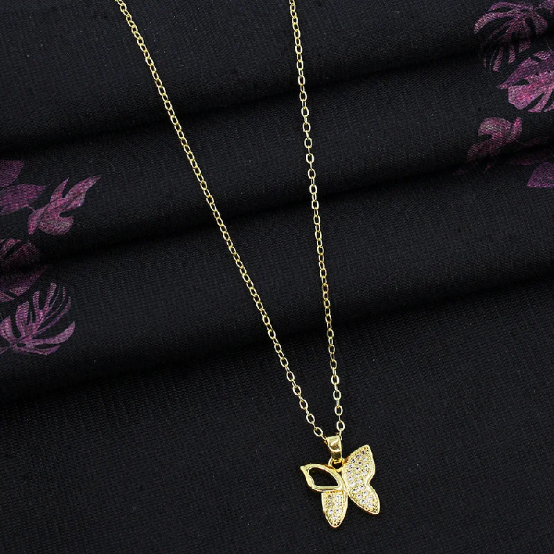 Chunky Gold Necklaces-Mahavir Gold Plated Butterfly Austrian Stone Necklace