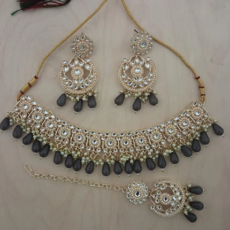 Nature-Inspired Necklaces-India Art Gold Plated Kundan Choker Necklace Set