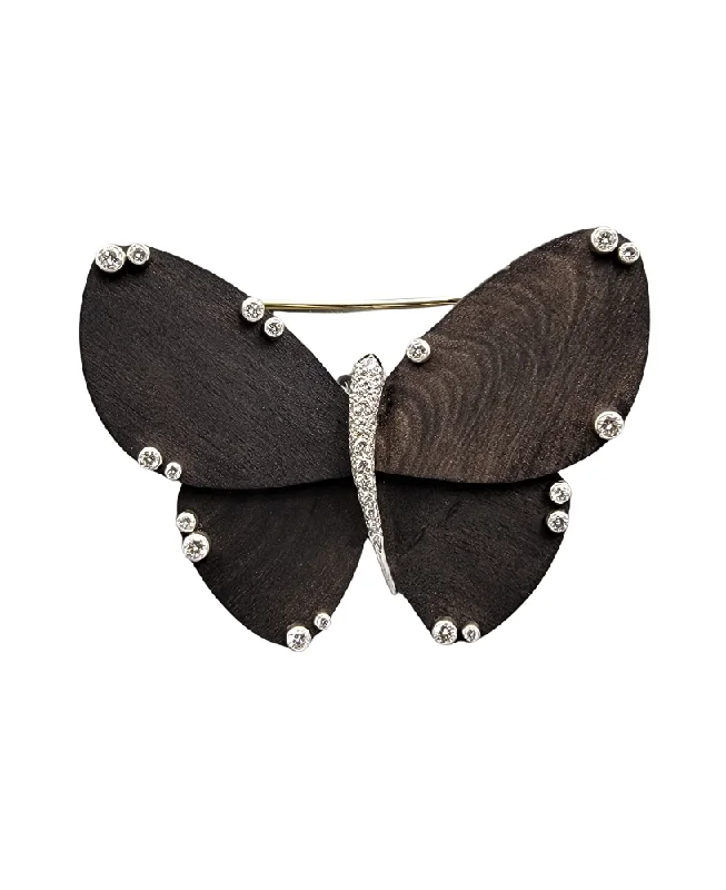 Elegant Brooch with Floral Motif-Van Cleef & Arpels Ebony Wood and Diamond Butterfly Brooch