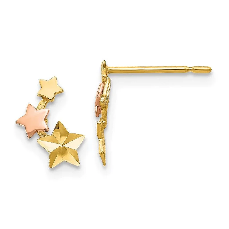 Long Gold Earrings-Madi K Kid's 14k Yellow & Rose Gold  D/C  Star Post Earrings