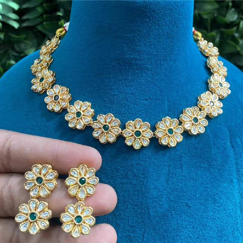 Custom Engraved Necklaces-Royal Kundan Jewellery Gold Plated Polki Kundan Necklace Set