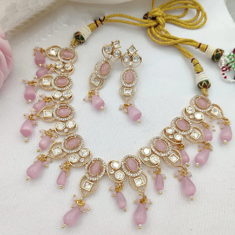 Elegant Rose Gold Necklaces-Jewel Addiction Gold Plated Polki Kundan Necklace Set