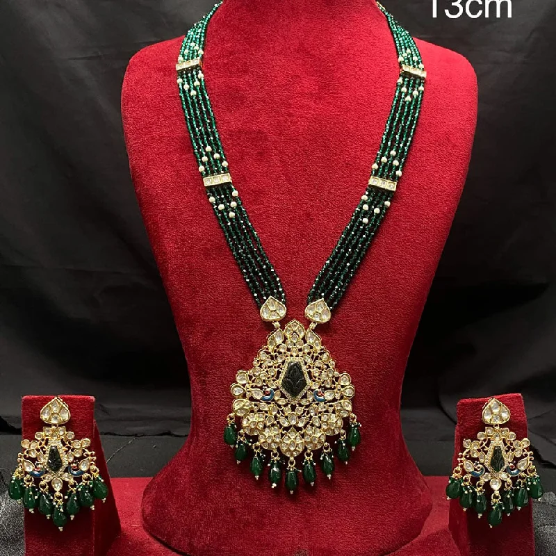 Elegant Sapphire Necklaces-Royal Kundan Jewellery Gold Plated  Kundan And Beads Necklace Set