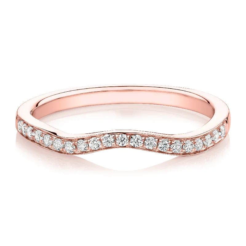 Chunky Silver Rings-Round Brilliant curved wedding or eternity band in 14 carat rose gold