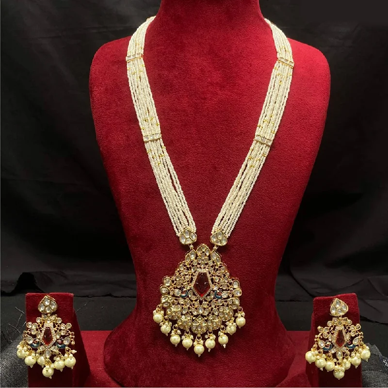 Multi-Layered Gold Necklaces-Royal Kundan Jewellery Gold Plated  Kundan And Beads Necklace Set