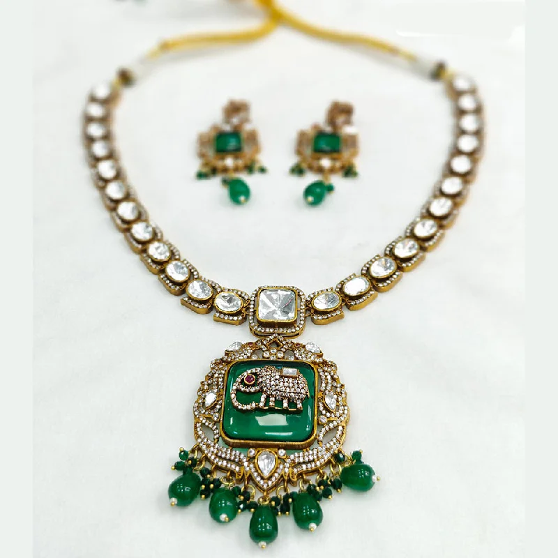 Sterling Silver Necklaces-JCM Gold Plated Kundan Necklace Set