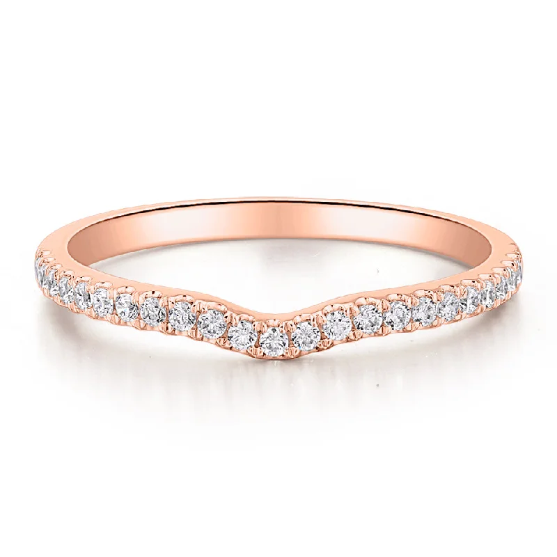 Emerald-Cut Diamond Rings-Round Brilliant curved wedding or eternity band in 14 carat rose gold