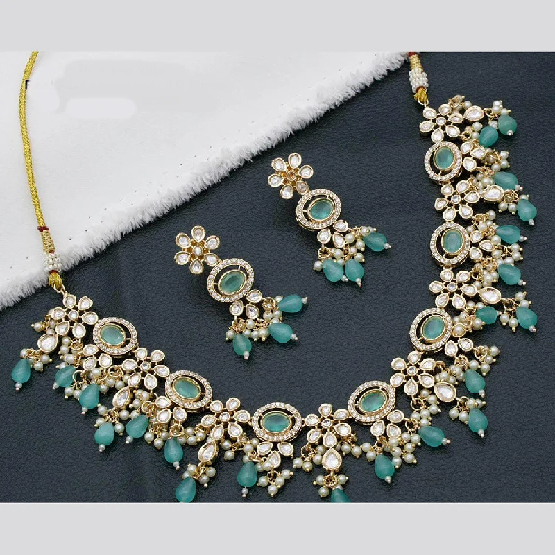 Birthstone Pendant Necklaces-Manisha Jewellery Gold Plated Polki Kundan Stone And Pearls Necklace Set