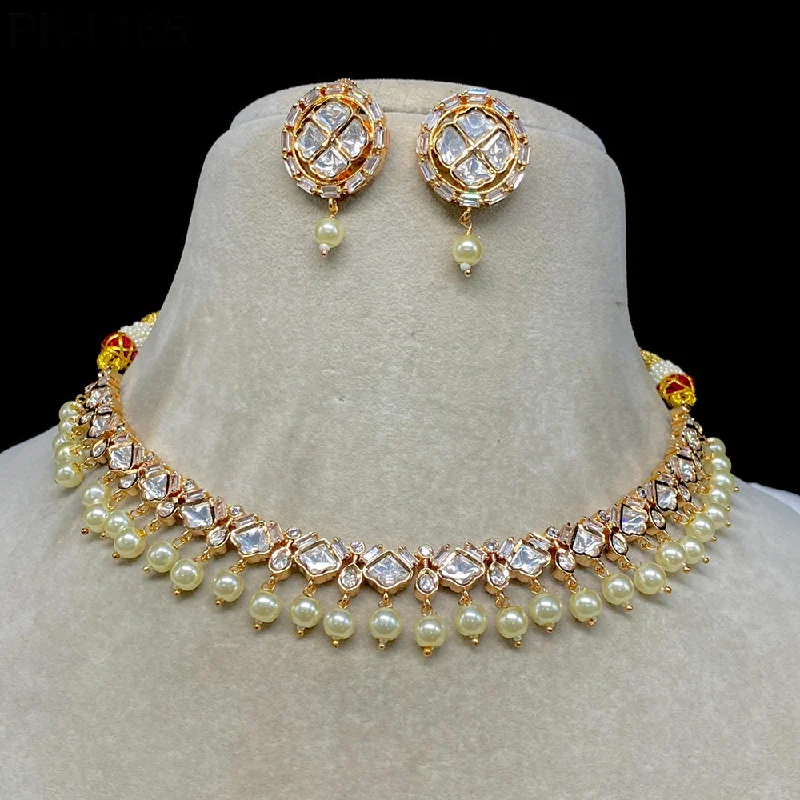 Unique Necklace Designs-Amoliya Jewels Brass Polki Kundan Designer Necklace Set