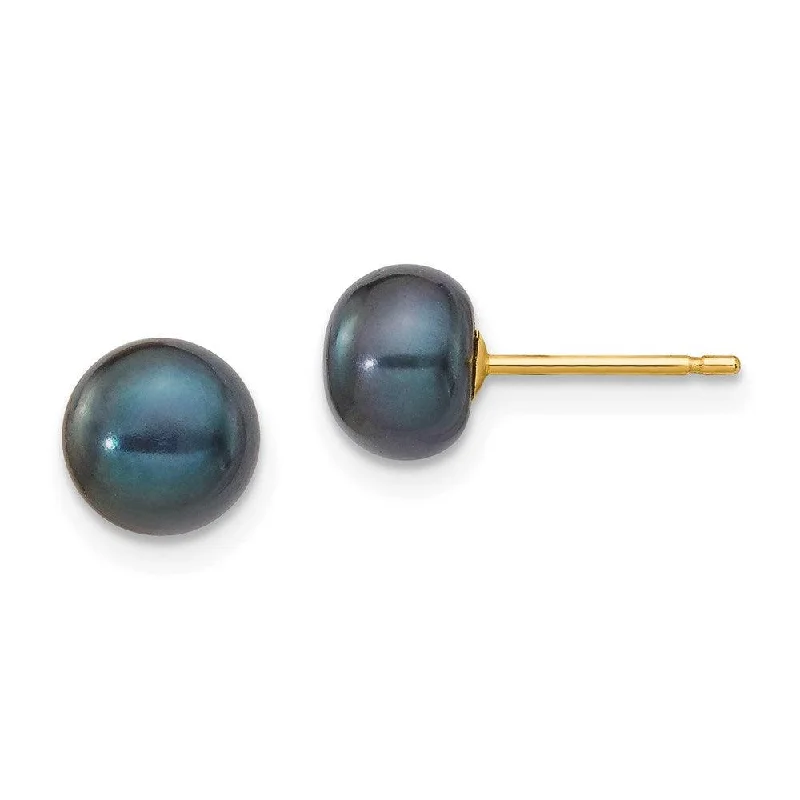 Eco-Friendly Earrings-14k 6-7mm Black Button FW Cultured Pearl Stud Post Earrings