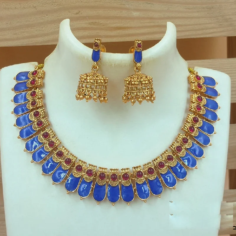 Chunky Gold Bead Necklaces-Joyful Jewel Art Matte Gold Plated Pota Stone And Meenakari Necklace Set