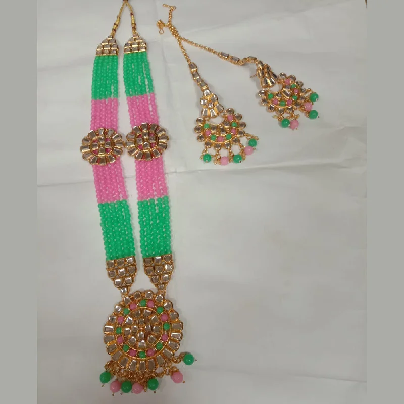 Handmade Necklaces Online-Neetu Art Gold Plated Crystal Stone Long Necklace Set