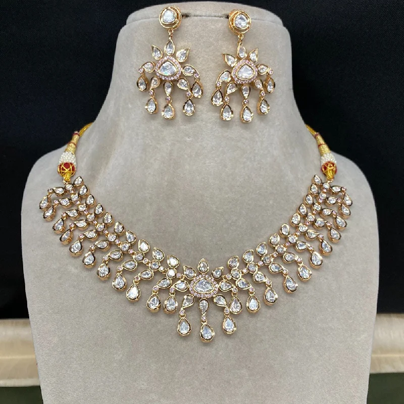 Retro Style Necklaces-Royal Kundan Jewellery Gold Plated Polki Kundan Necklace Set