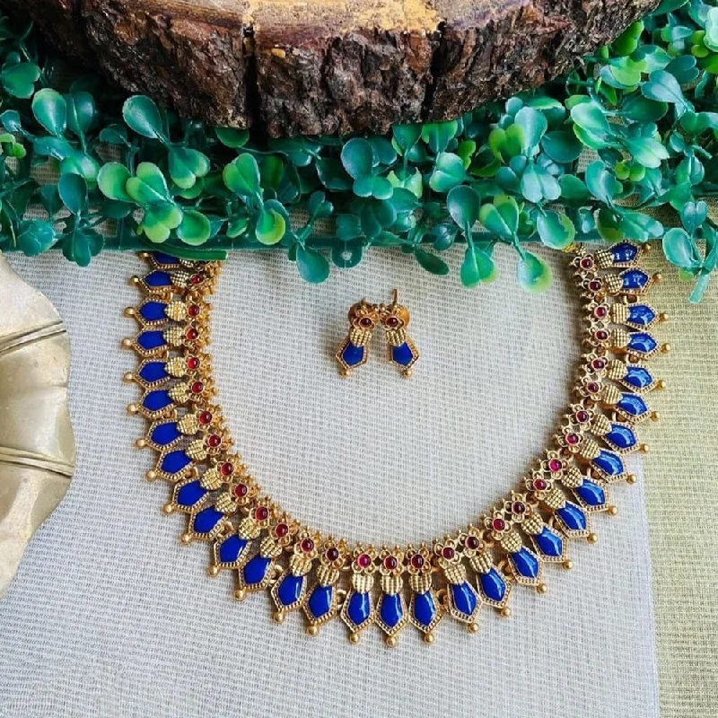 Custom Engraved Necklaces-Joyful Jewel Art Matte Gold Plated Pota Stone And Meenakari Necklace Set