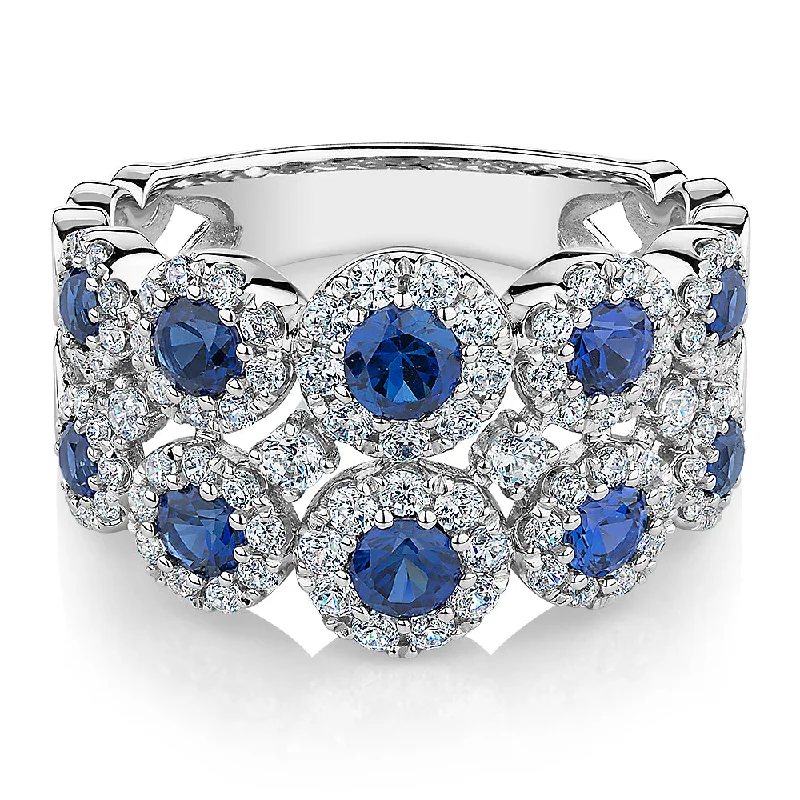 Silver Engagement Rings-Celeste Dress ring with sapphire simulants and 0.91 carats* of diamond simulants in 10 carat white gold