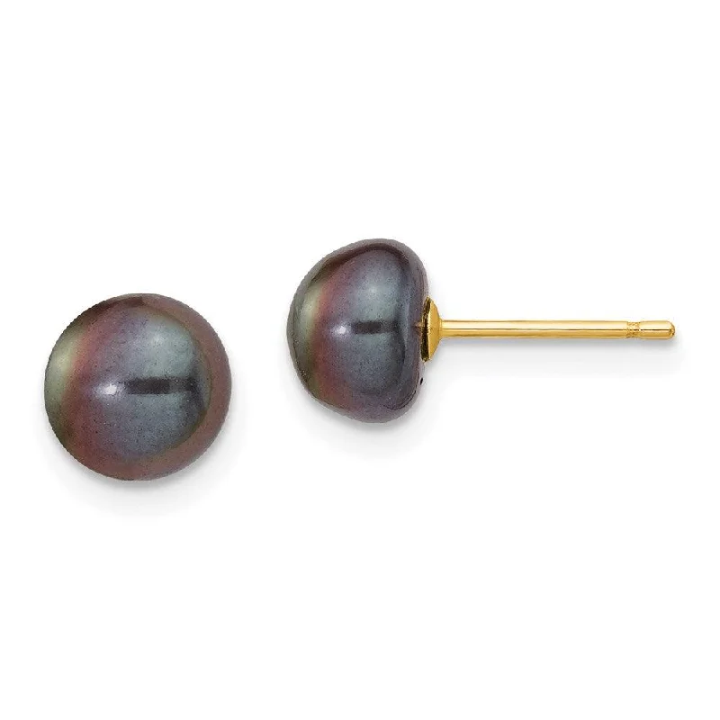 Simple Stud Earrings for Daily Wear-14k 7-8mm Black Button FW Cultured Pearl Stud Post Earrings