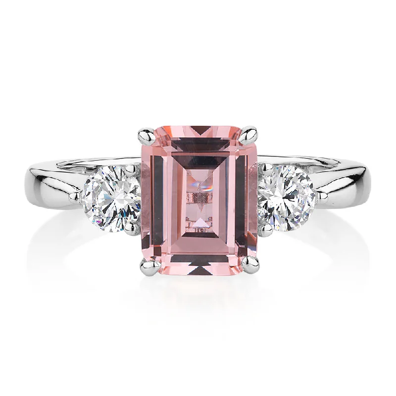 Modern Diamond Engagement Rings-Dress ring with morganite simulant and 0.5 carats* of diamond simulants in sterling silver