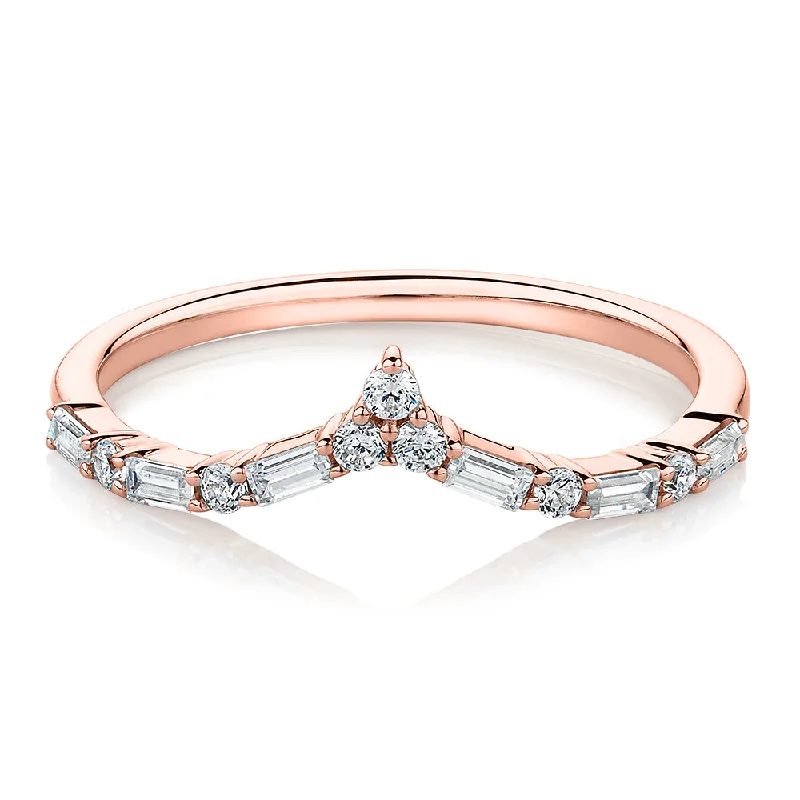 Silver Infinity Rings-Baguette curved wedding or eternity band with 0.39 carats* of diamond simulants in 10 carat rose gold