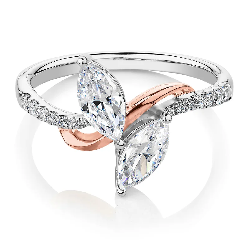 Vintage Engagement Rings-Dress ring with 1.06 carats* of diamond simulants in 10 carat rose and white gold