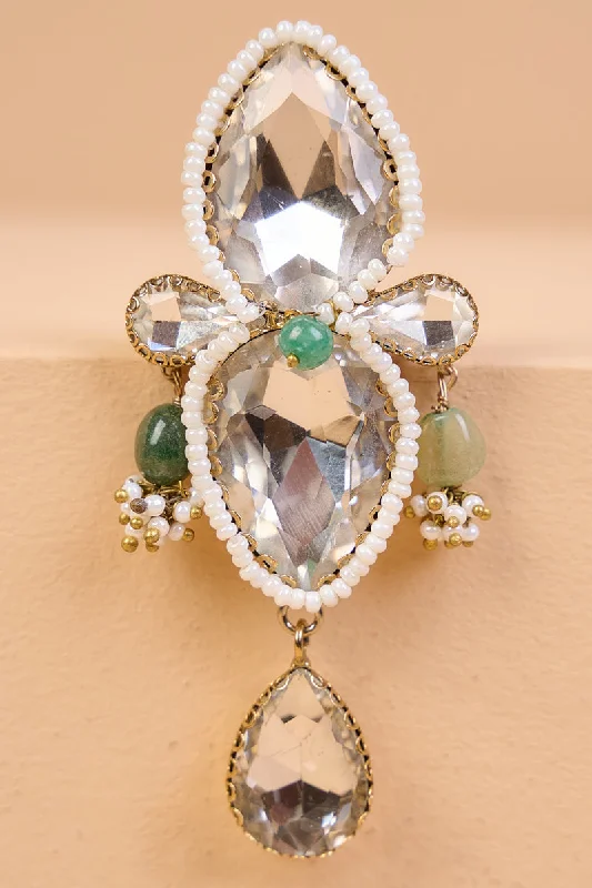 Fashionable Crystal Brooch-Light Green Double Stoned Crystal Brooch