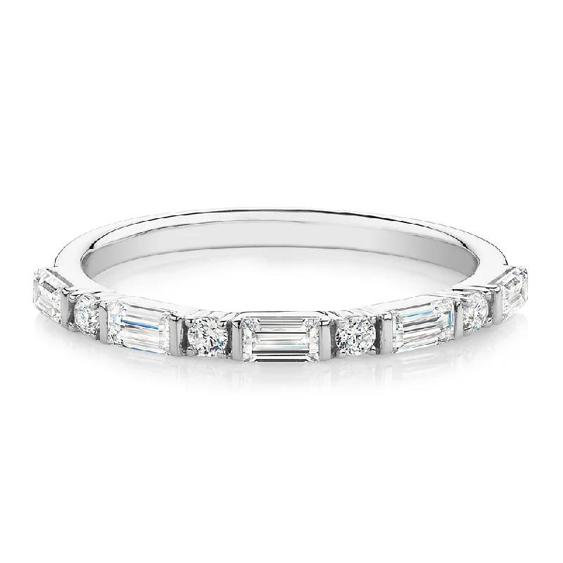 Simple Wedding Rings for Women-Baguette wedding or eternity band with 0.75 carats* of diamond simulants in 10 carat white gold