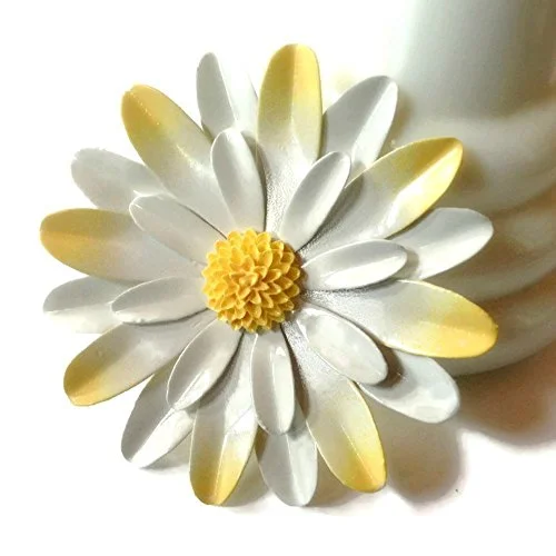 Vintage Brooch with Art Deco Design-Large White and Yellow Brooch Daisy