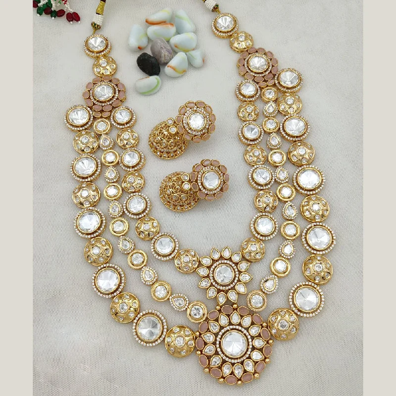 Double Layer Necklaces-Jewel Addiction Gold Plated Polki Kundan Necklace Set