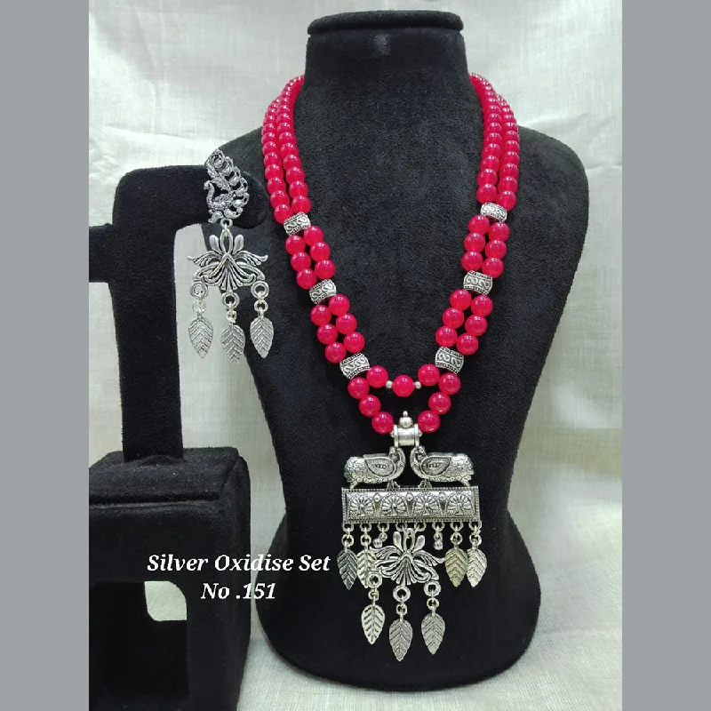 Custom Silver Necklaces-Jyoti Arts Oxidised Plated Long Necklace Set