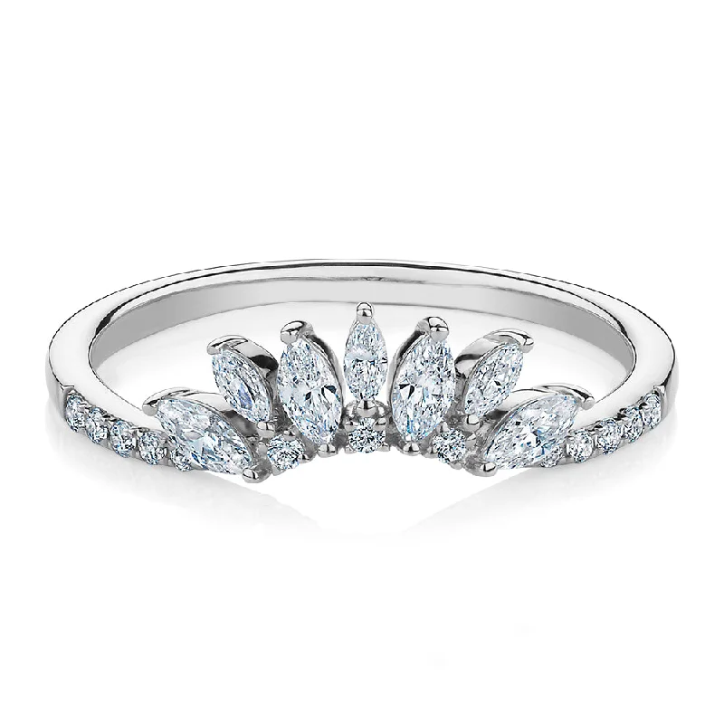 Stackable Diamond Rings-Marquise curved wedding or eternity band with 0.56 carats* of diamond simulants in 10 carat white gold