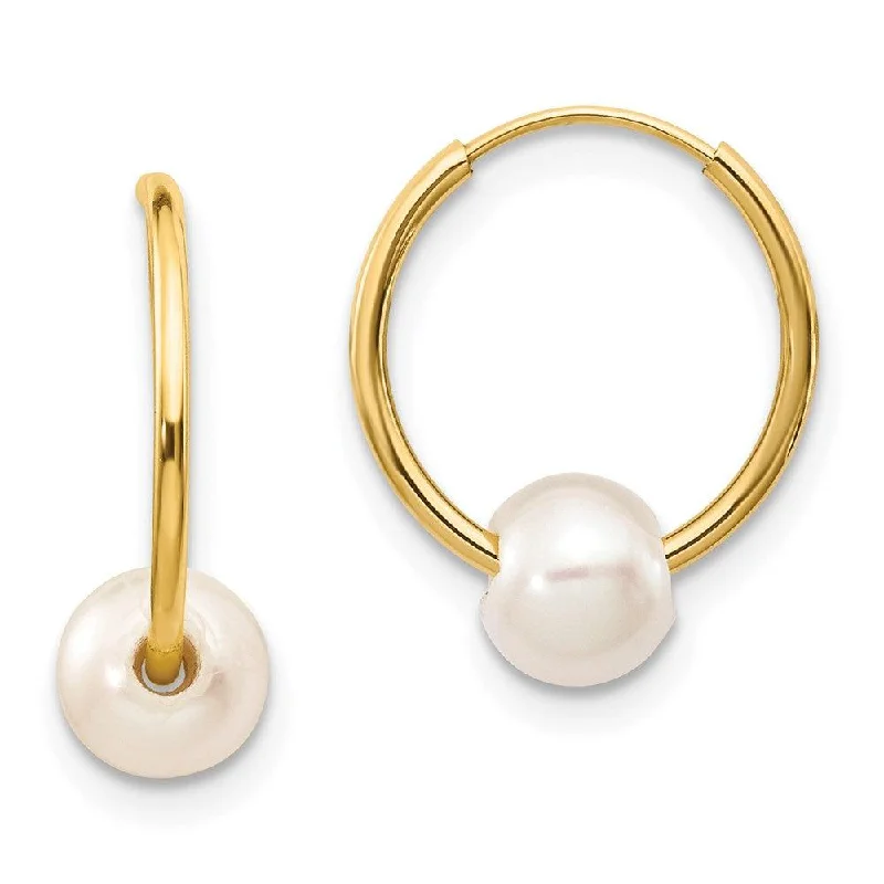 Crystal Stud Earrings-14k 5-6mm White Semi-round Freshwater Cultured Pearl Endless Hoop Earrings