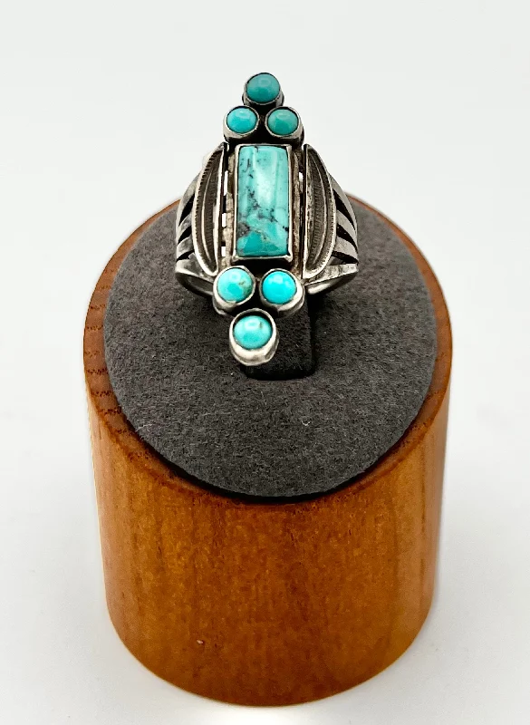 Emerald Engagement Rings-Ring- Vintage Navajo Blue Gem Turquoise