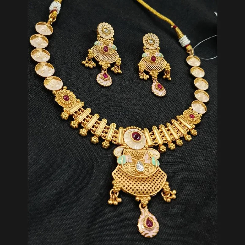 Designer Bead Necklaces-Padmawati Bangles Gold Plated Pota Stone And Pearls Meenakari Necklace Set