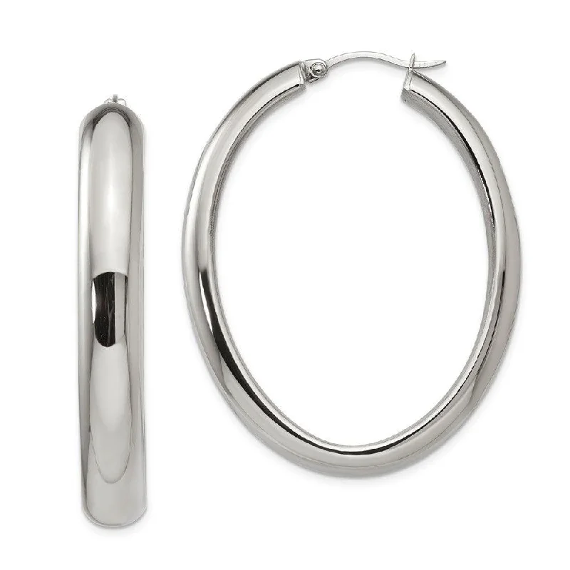 Luxury Hoop Earrings-Stainless Steel Polished Hollow Oval Hoop Earrings