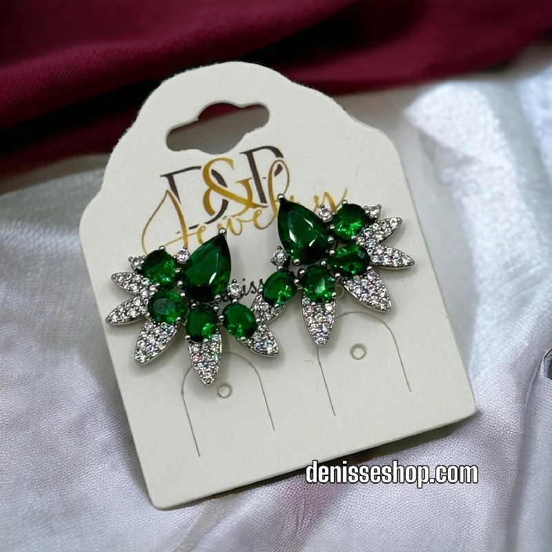 Bohemian Earrings for Festivals-SILVER GREEN EARRINGS E474