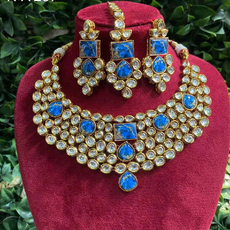 Colorful Crystal Pendant Necklaces-Royal Kundan Jewellery Gold Plated Polki Kundan Necklace Set