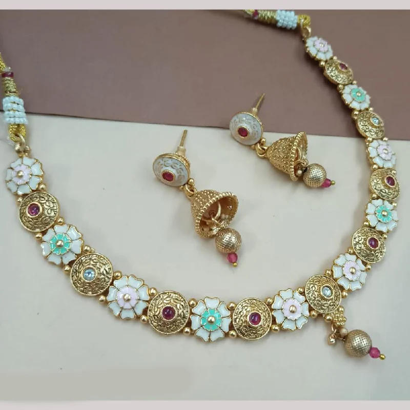 Elegant Long Necklaces-Padmawati Bangles Gold Plated Pota Stone And Pearls Meenakari Necklace Set