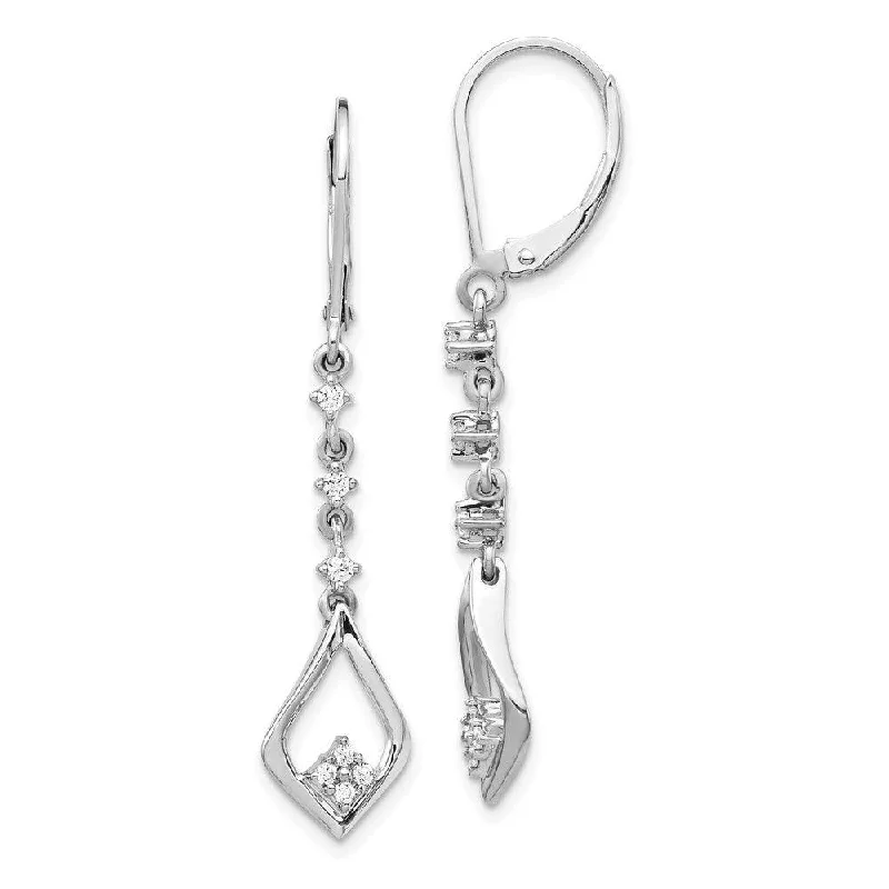 Oval Gemstone Earrings-14k White Gold Diamond Leverback Earrings