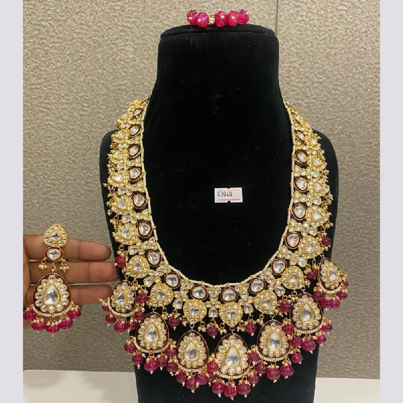 Modern Gold Necklaces-Max Plus Jewels Gold Plated Kundan Stone Long Necklace Set