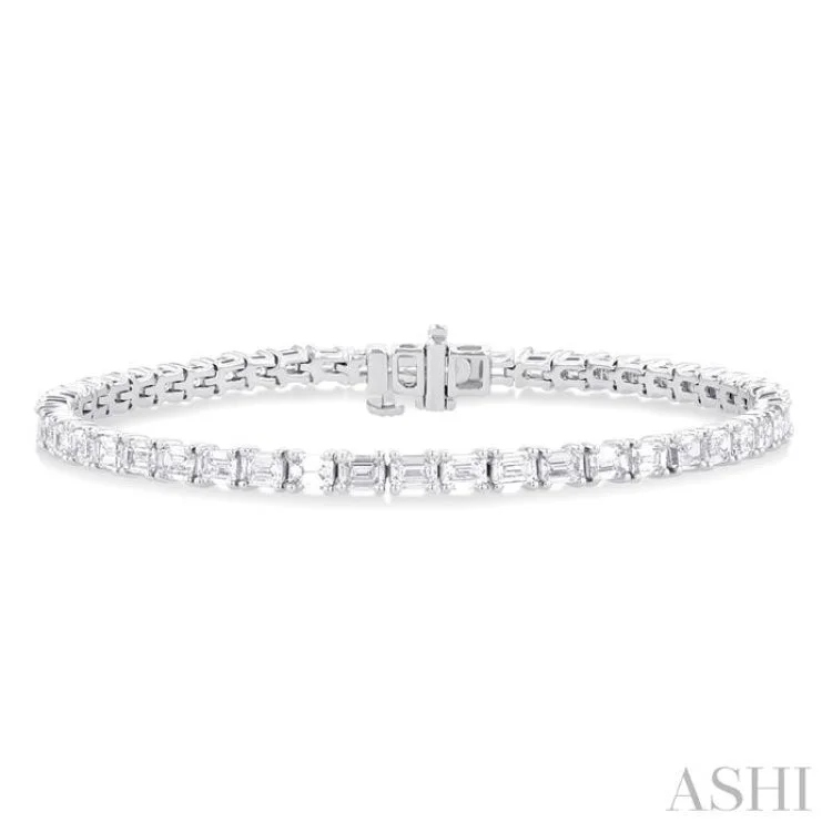 Custom Name Bracelets-6 ctw East West Emerald Cut Diamond Fashion Tennis Bracelet in 14K White Gold