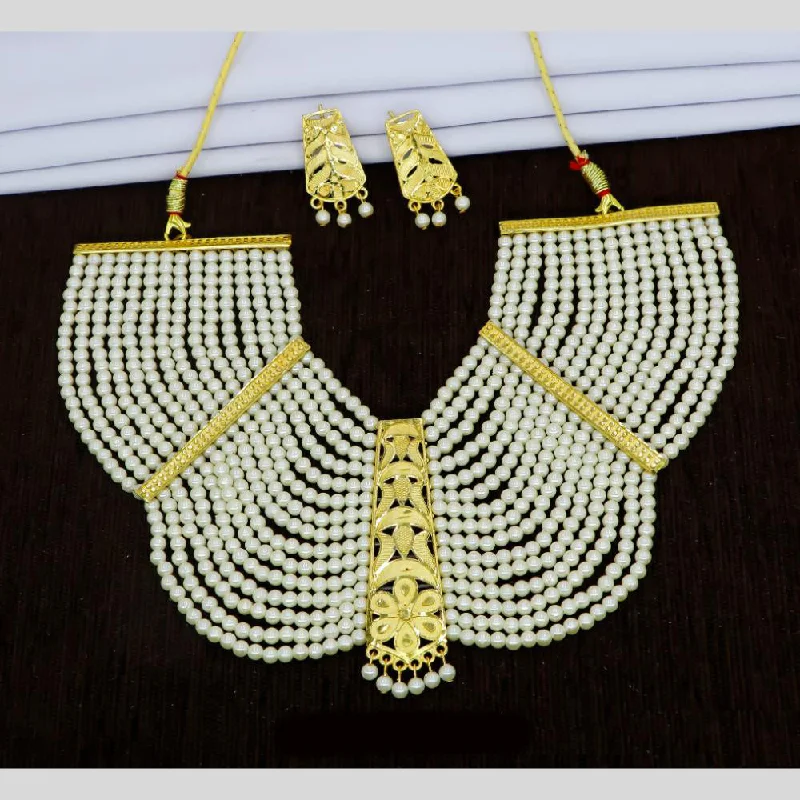 Small Pendant Necklaces-Mahavir Dye Gold Pearl Necklace Set