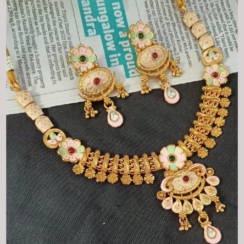 Minimalist Necklace Designs-Padmawati Bangles Gold Plated Pota Stone And Pearls Meenakari Necklace Set